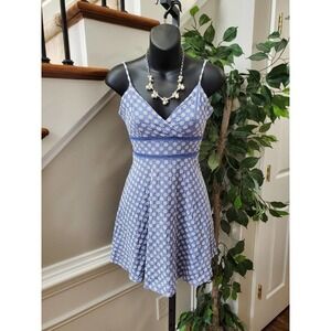 June & Ivy Women's Blue 100% Cotton V-Neck Strappy Casual Short Length Dress XS